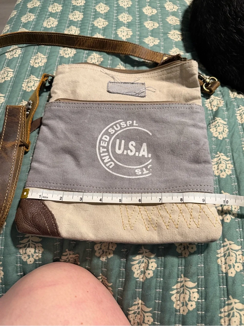 Canvas Crossbody Bag - Gray and Cream